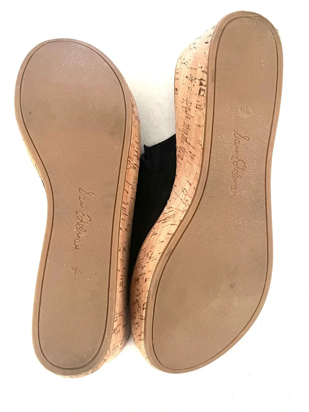 Sam Edelman Black Suede Cork Wedge Slides